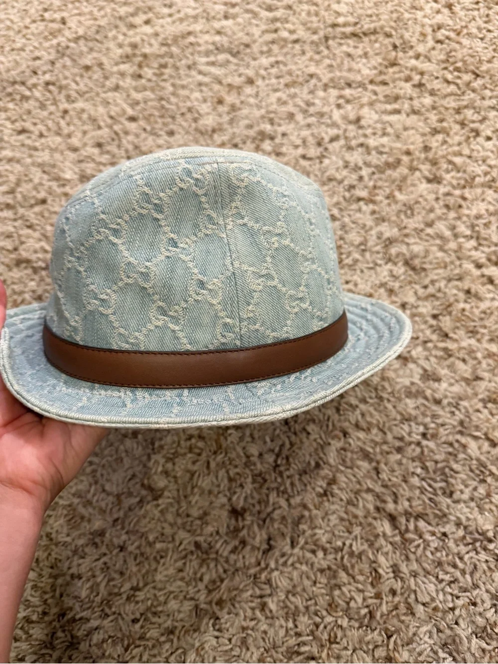 Gucci GG distressed denim fedora hat